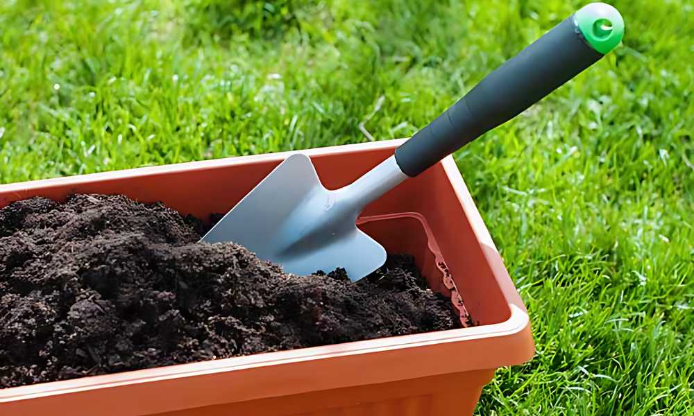 preparing soil to plant flowers in large planters