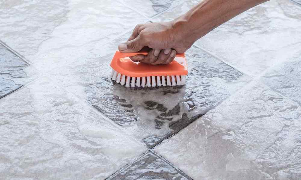 cleaning floor tiles